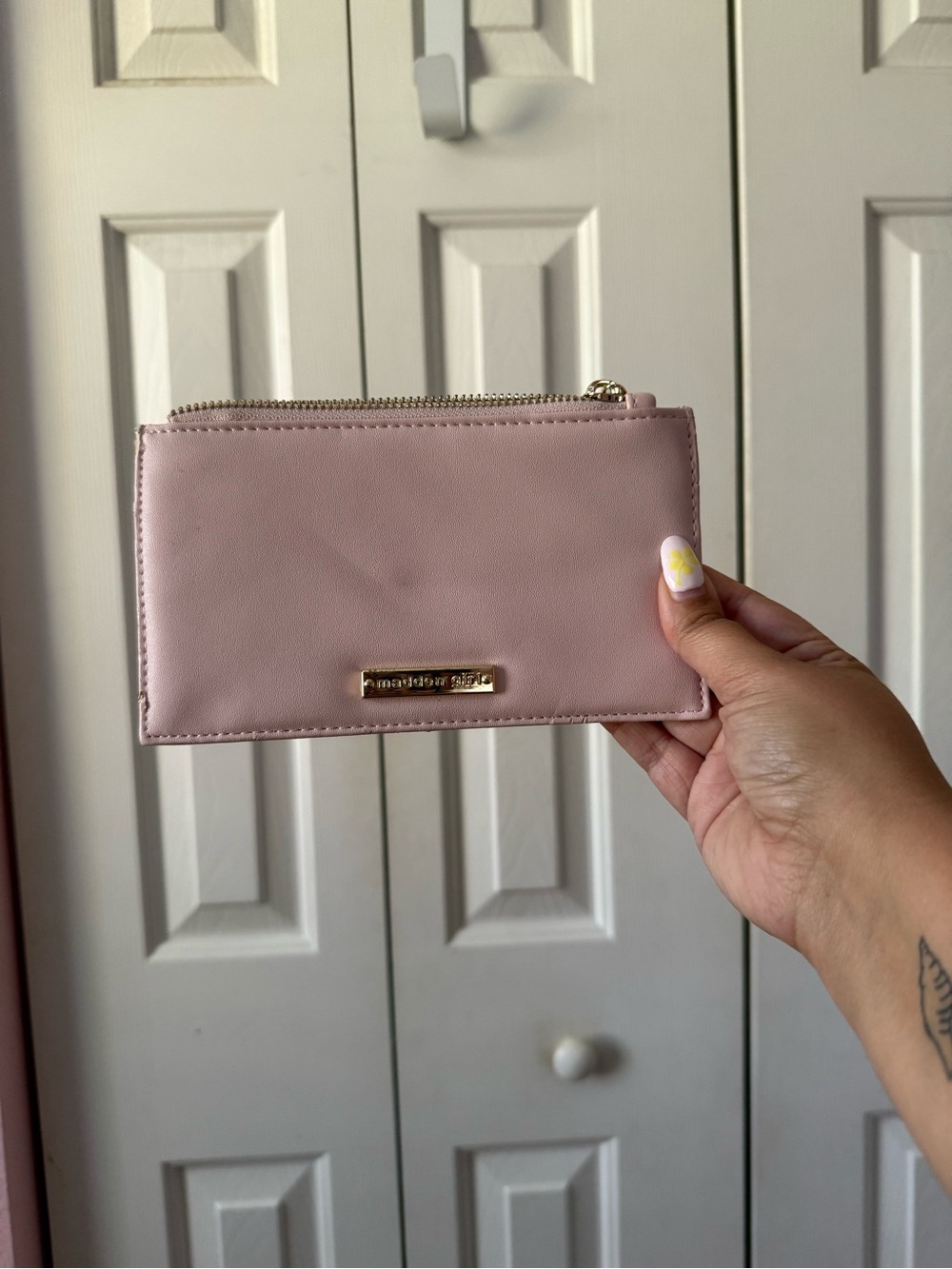 Blush Pink Women's Zip Wallet - Designer Plaque Accent